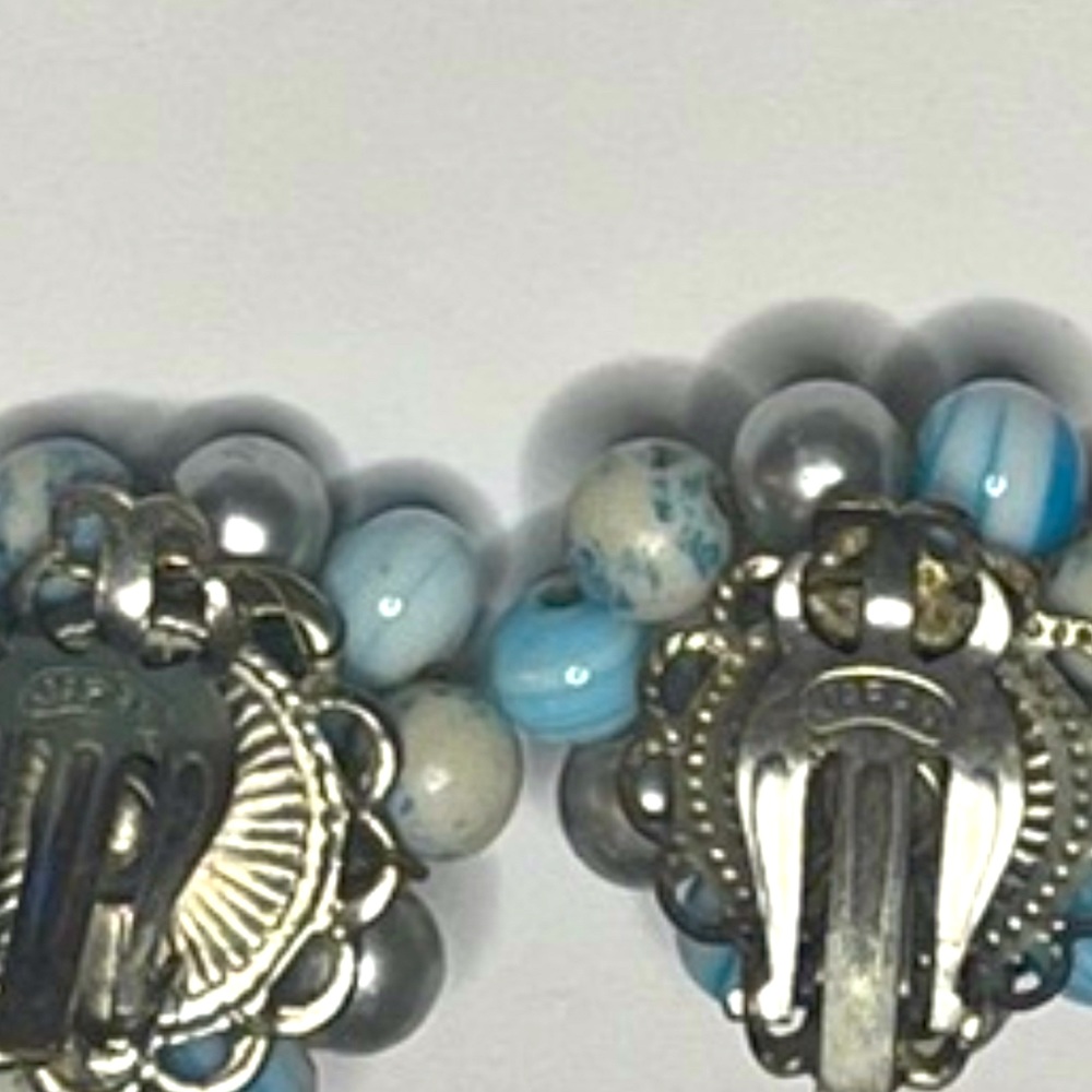 Vintage clip earrings marked Japan lot of 3 pairs blue beaded gold silver gift - Picture 15 of 15